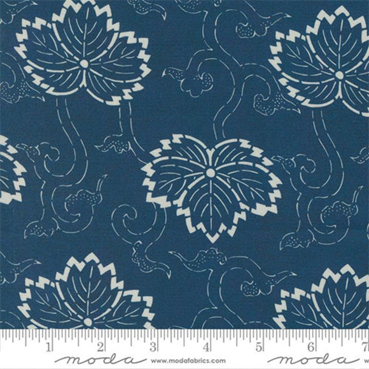 Fabric Moda Navy Hasu Leaf Indigo Blooming by the Quarter Yard 48091-13